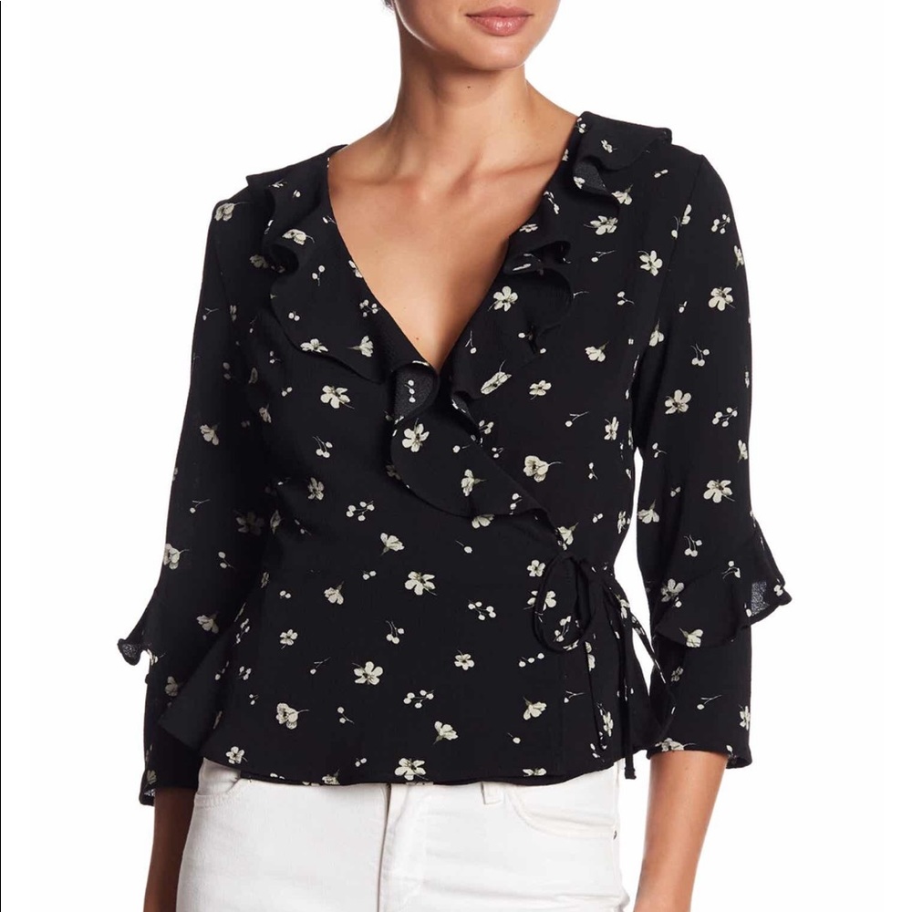 Blu Pepper Floral Print Ruffle Wrap Blouse